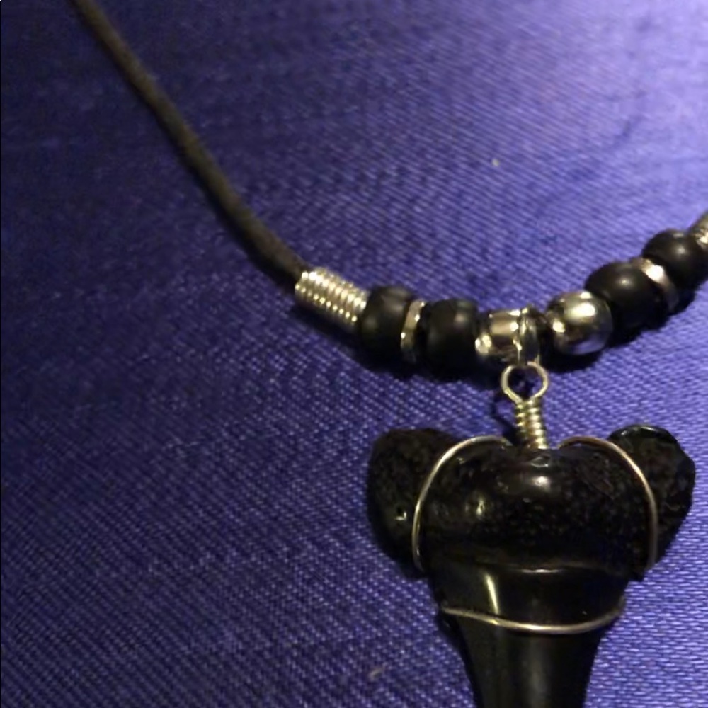 Black enamel coated sharks tooth.